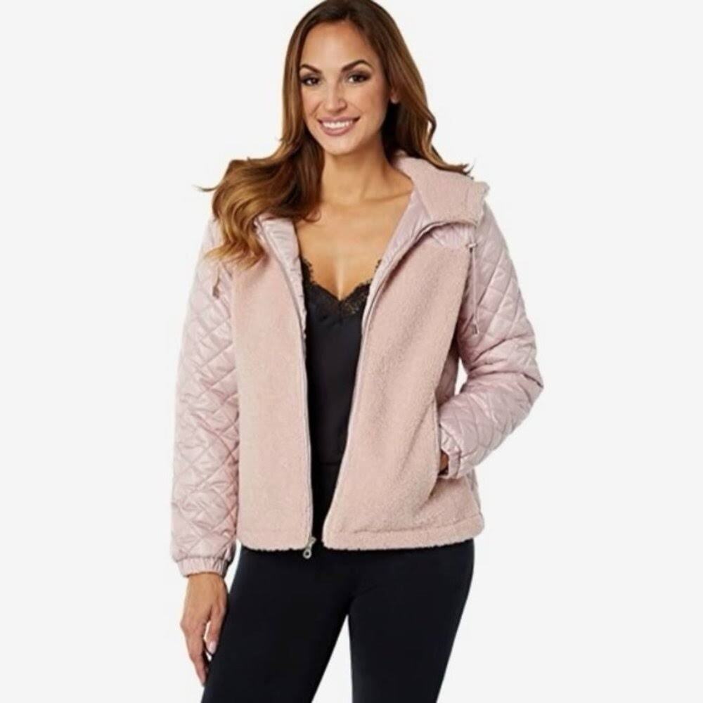 Kate Spade New York Pink Sherpa Quilted Puffer Faux Shearling Coat Jacket Sz XL